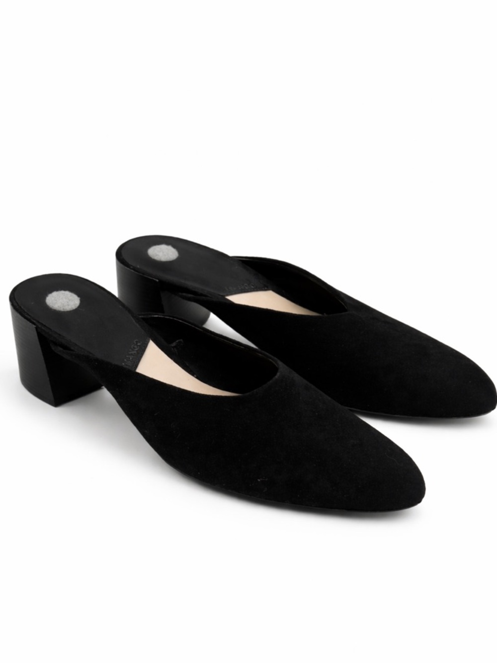 Mango Black Suede Block Heel Mules Women’s Size 9